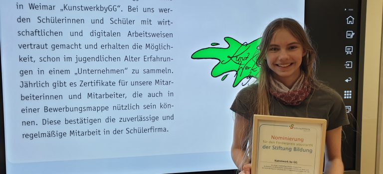 Schülerfirma KunstwerkbyGG: Nominiert für den Förderpreis “youstartN”