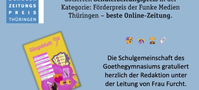 Unsere Schülerzeitung gewinnt den Thüringer Schülerzeitungspreis