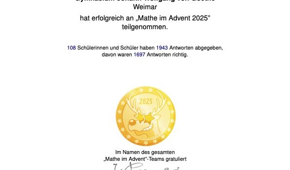 Erfolgreiche Teilnahme an „Mathe im Advent 2025“